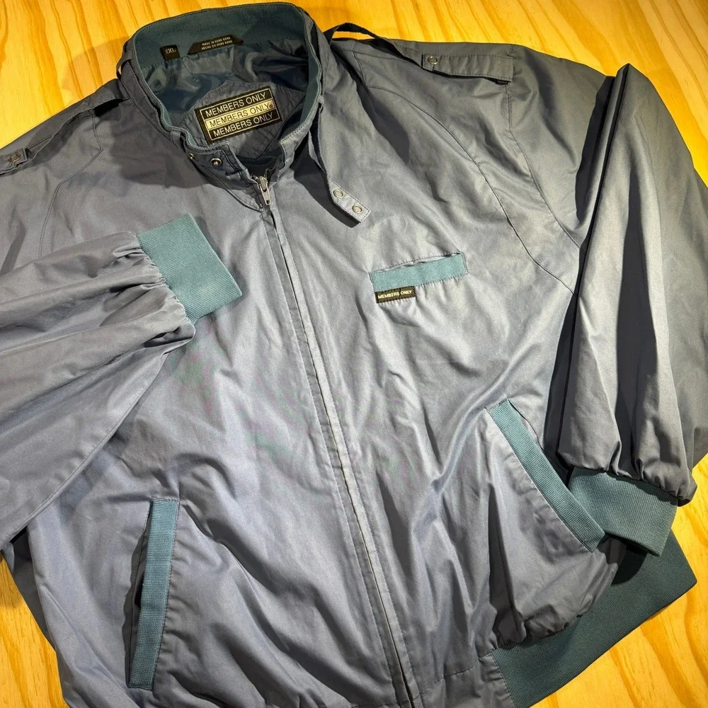 90s Members Only Men's Iconic Racer Slate Blue Vintage Bomber Jacket Size XXL